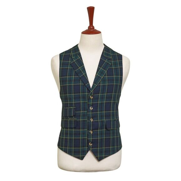 Chiragh Apparel Other - Mens Vest 44R Tartan Plaid Wool Blend Blue Green Yellow Lapel Waistcoat Wedding